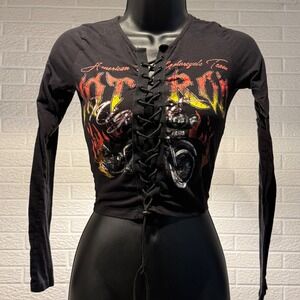 Windsor American‎ Motorcycle Team Hot Rod Lace Up Long Sleeve Crop Top